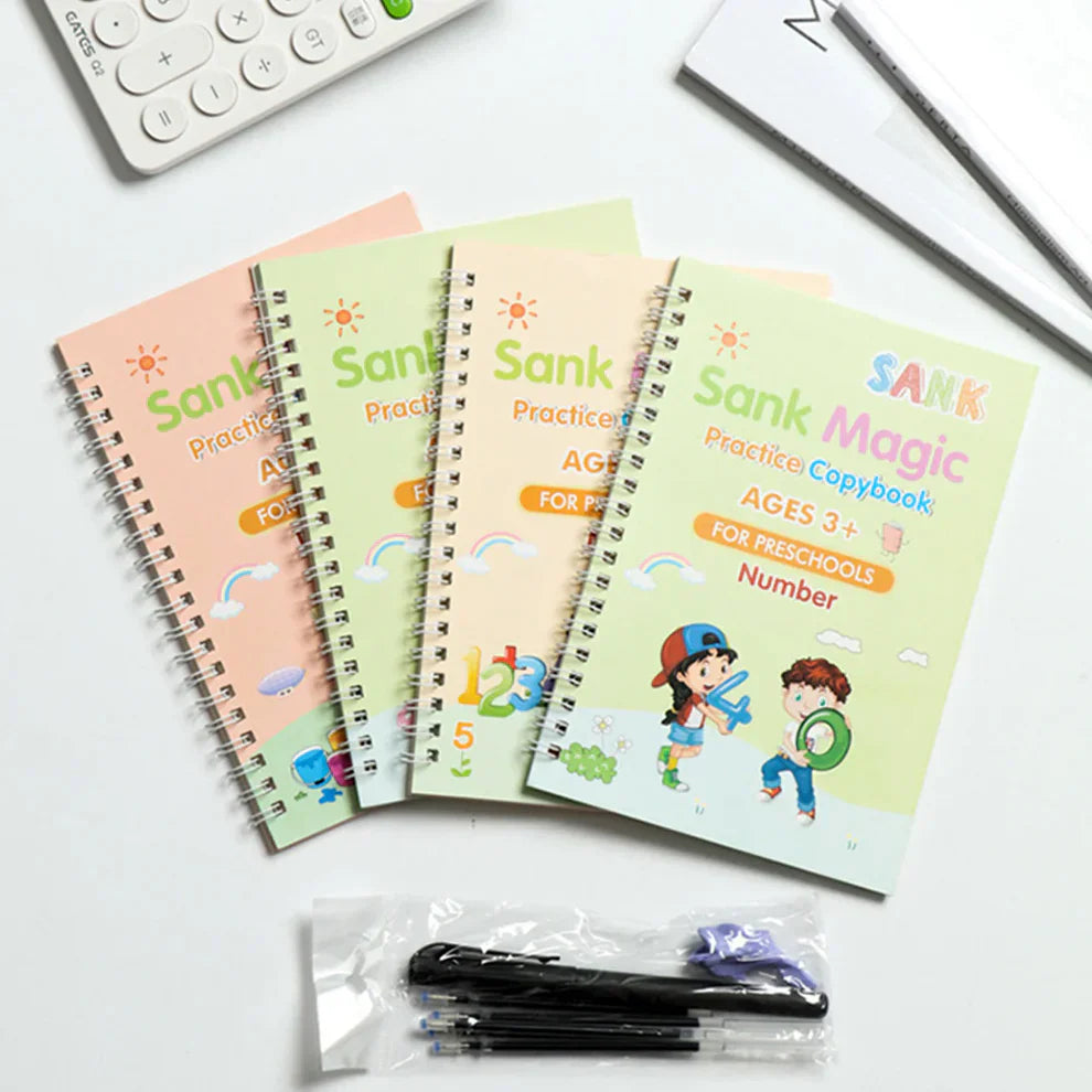 (Set of 4) Sank Magic Book for Kids (1 pen 10 refills 1 grip)