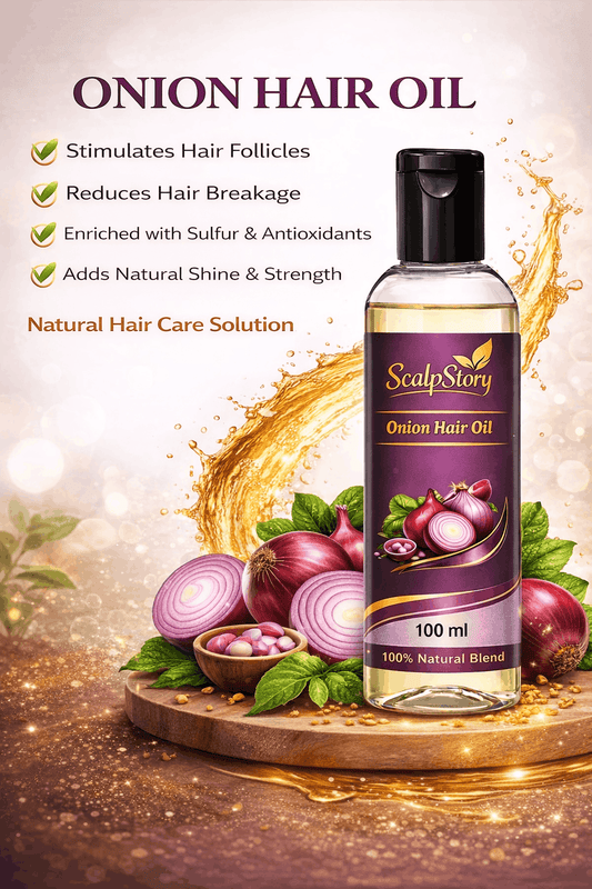 Onion Hair Oil – Natural Hair Growth & Anti-Hair Fall Oil with Sulfur & Antioxidants | Strengthens Roots & Adds Shine